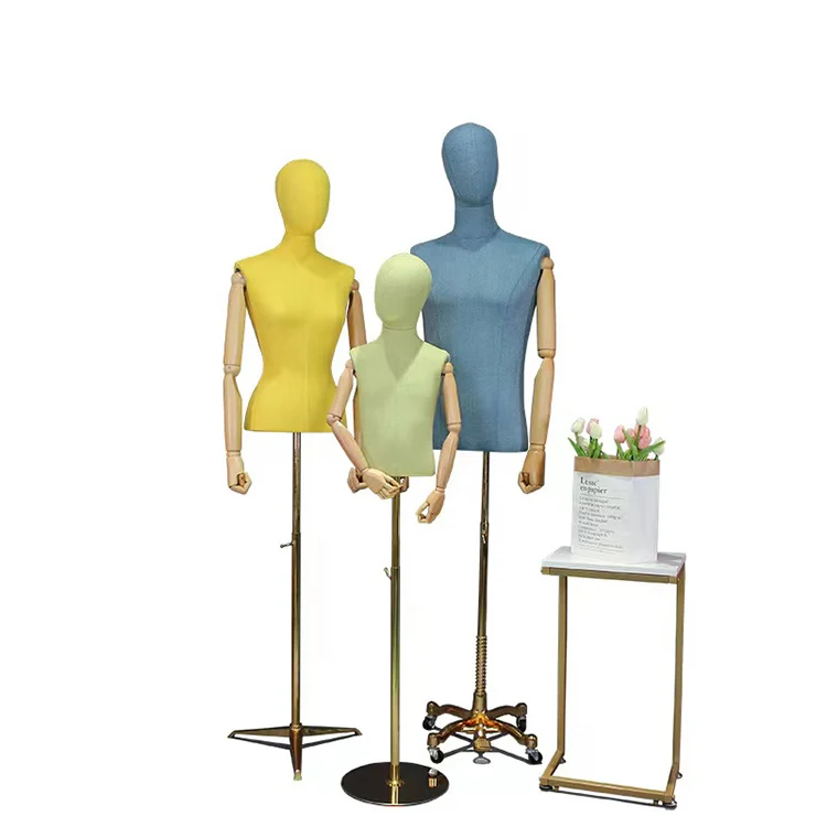 Modern Window Display Parent-child Model Half-length Male Mannequins Wooden Arms