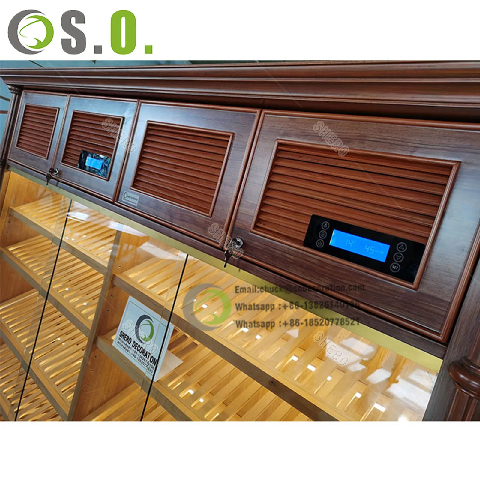 Customized Cigar Humidor Cabinet Furniture  Smoke Shop Display Glass Showcase  Wood Cigar Cabinet