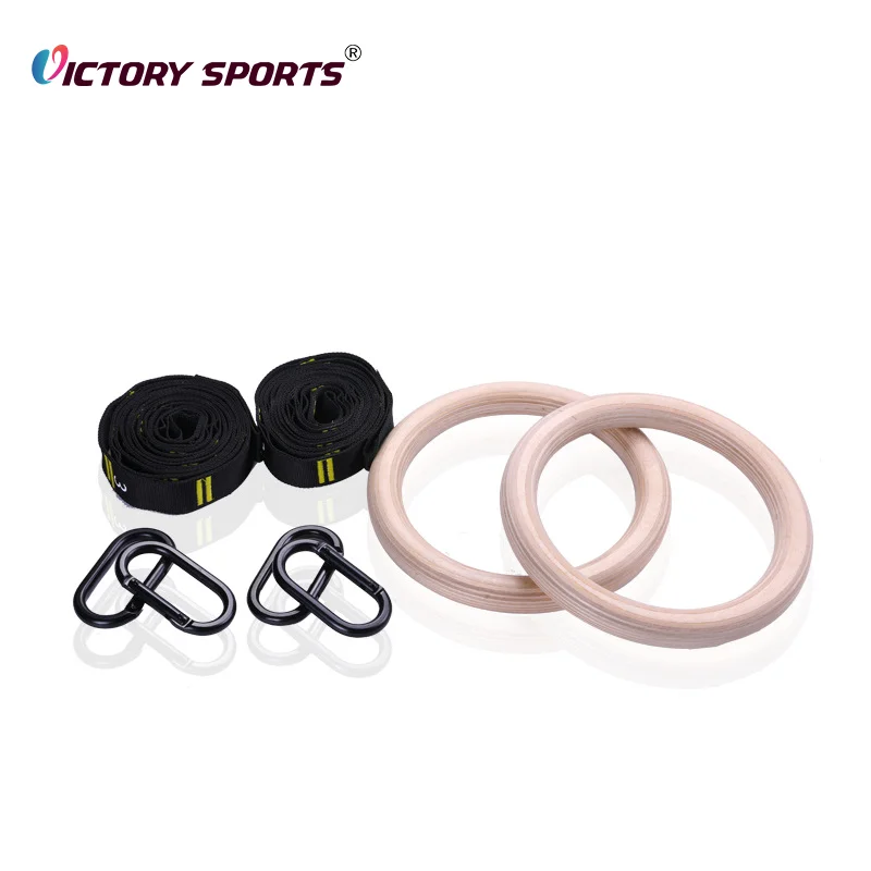 Fitness adjustable digital printed exercise strap wooden gymnastic rings for sale