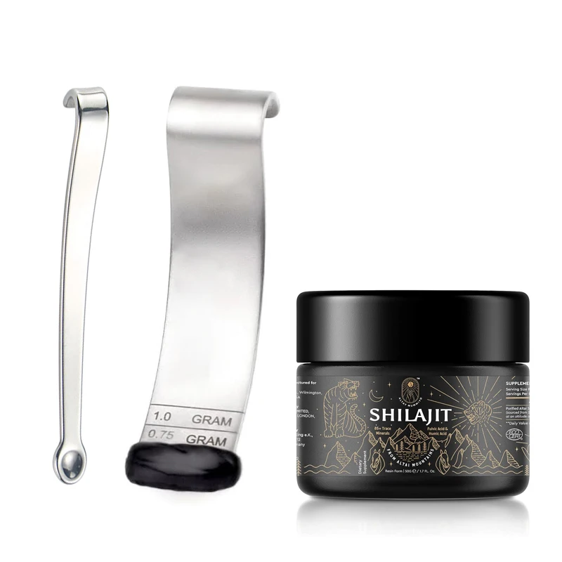Laser Printing Personal Label Stainless Steel Shilajit Spoon Metal Scale Spoon Hanging Cup Spoon For Shilajit