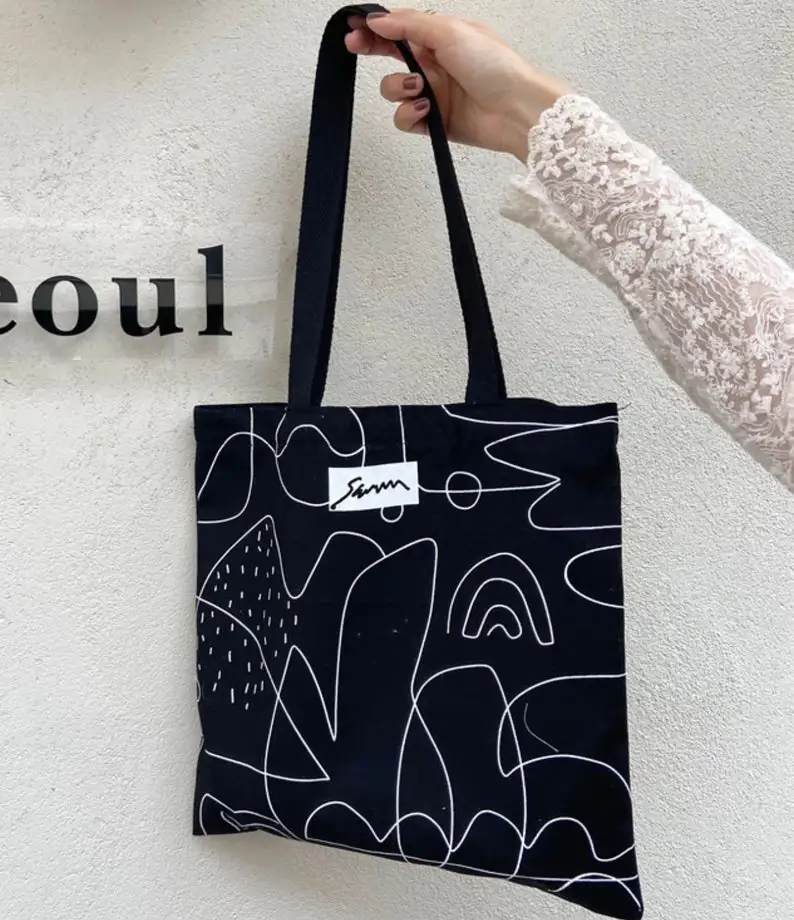 B057 recycle Pattern minimalist canvas Tote Woman bag handmade birthday gift for her reusable laptop modern printed bag supplier