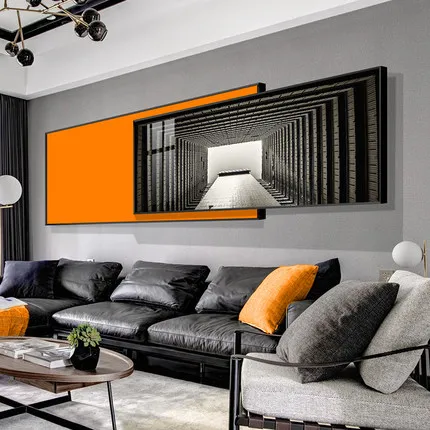 Orange living room decorative painting sofa background wall modern high-end hanging painting superimposed mural wall painting