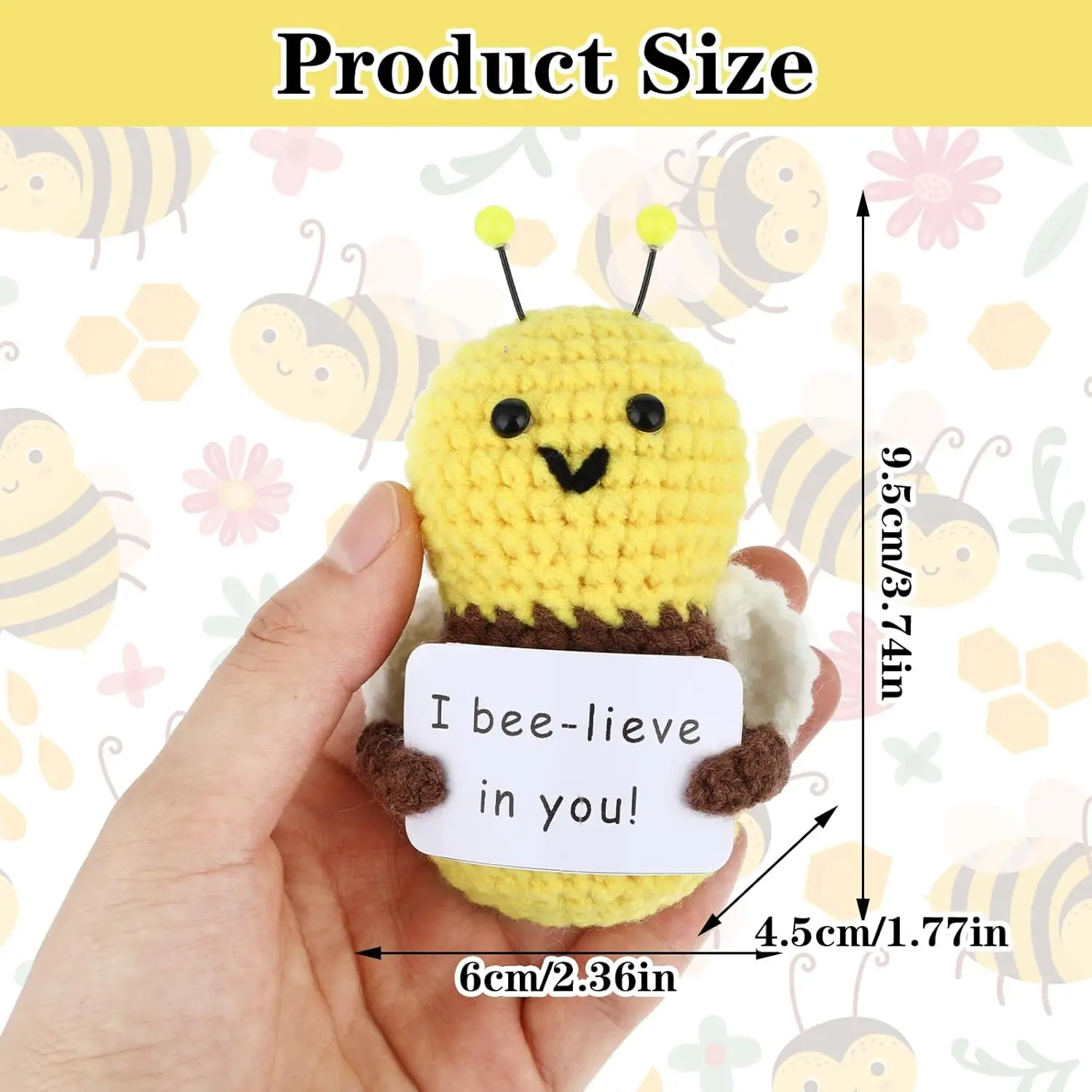 4 Inch Positive Bee Crochet Cute Wool Funny Knitted Positive Bee I Bee-lieve in You Doll Gifts for Birthday Friends Part