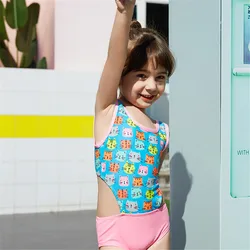 Kids swimwear cartoon cat cute print girls swimsuit kawaii one piece beachwear bathing suit high cut monokini for children