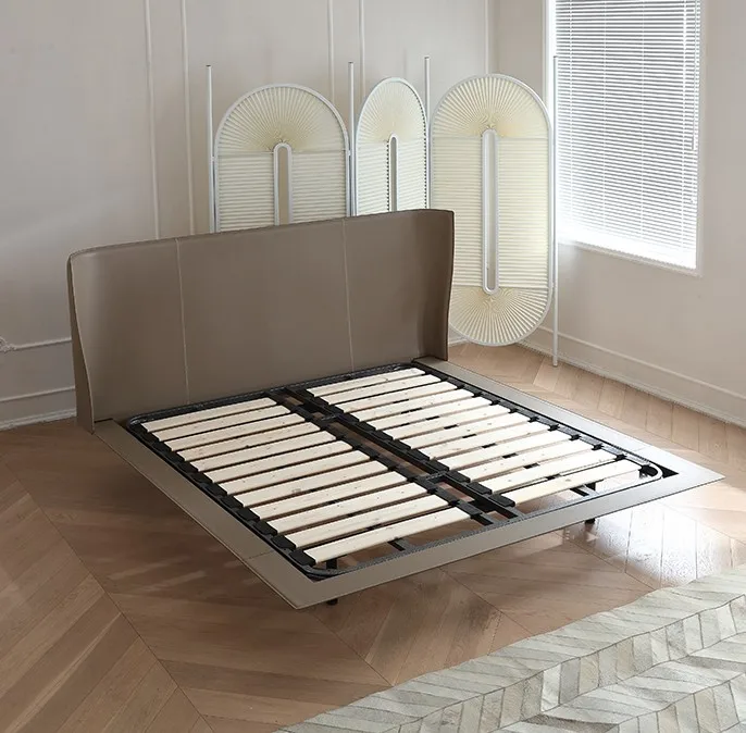 Creative wing headboard Italian king size bed set minimalist design bedroom floating leather bed furniture