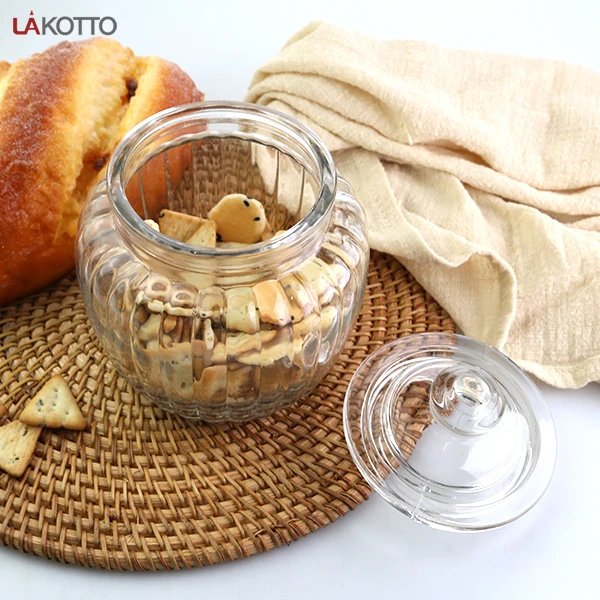 Eco-friendly Large aperture Airtight Preserving Sealed Vertical stripe design Glass Storage Jar Candy Glass Jar With Glass seali