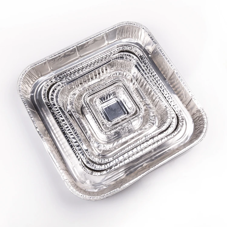 ZB33 OEM Silver Aluminum Foil Container Customized Disposable Food Packing Carry Out Square Baking Tray 90*90*27MM