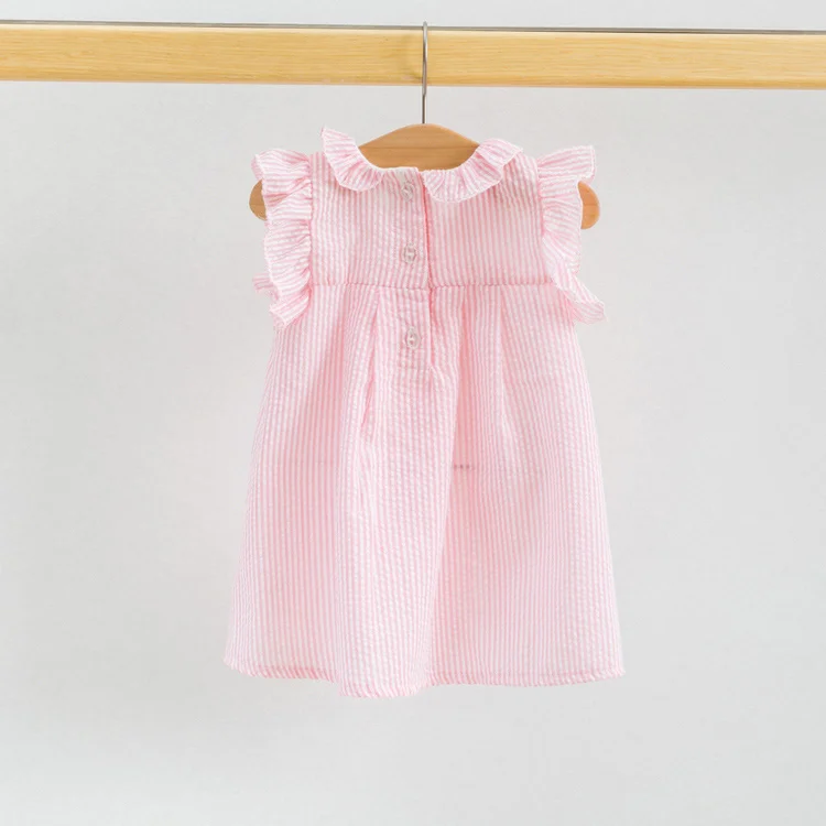 F1699 Breathable Yarn Dyed Cotton Baby Dress Summer Fancy Dresses for Baby Girl