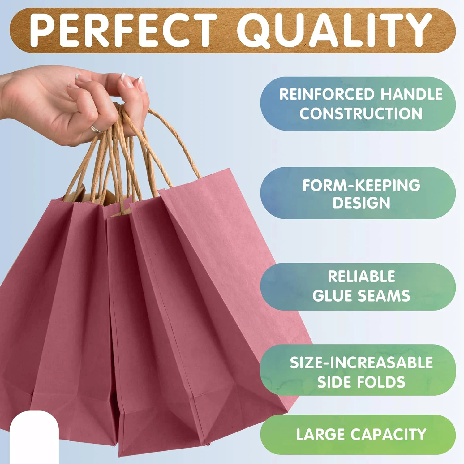 Pink customized size logo Cheap Printed clothing Grocery store shopping High Quality Kraft paper bag Commodity bag