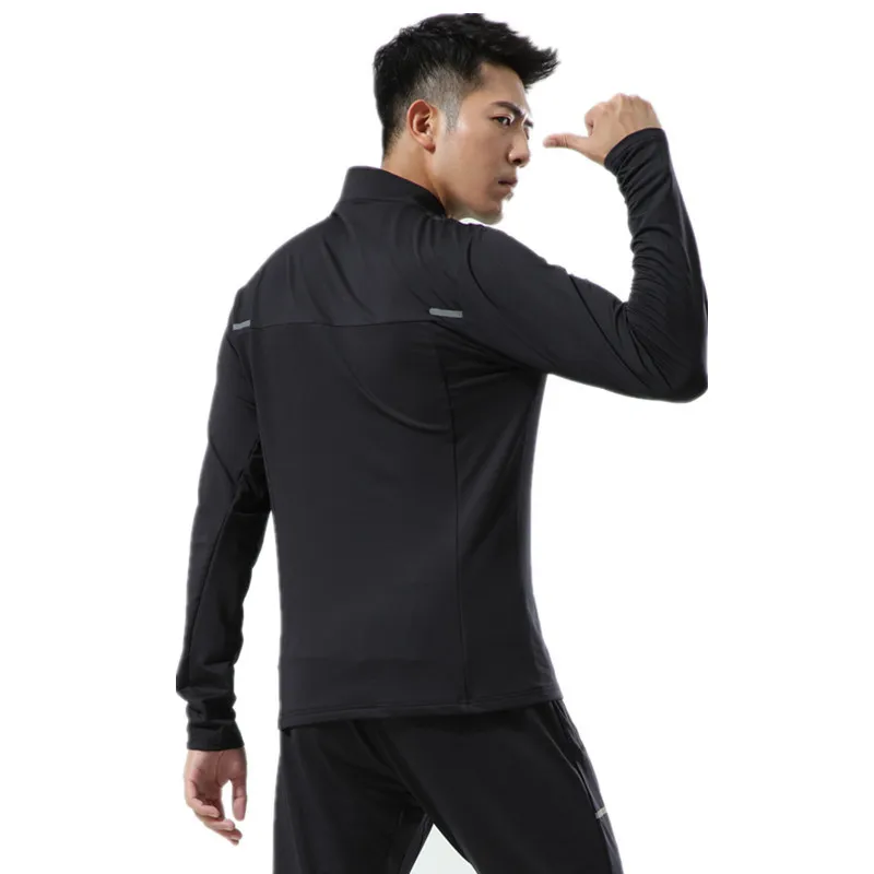 Fashion MEN Gym sport sets comfortable Jogger Pants 1/4 zipper reflective stripe tops sportswear long tracksuit
