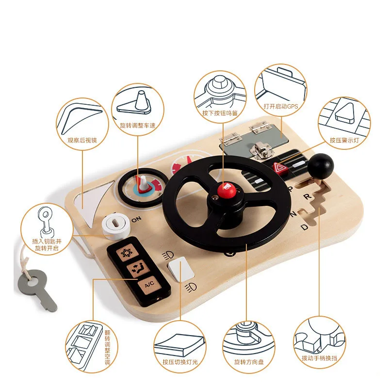 Early Childhood Education Wooden Busy Board Color Matching Simulation Steering Wheel Clock Toy