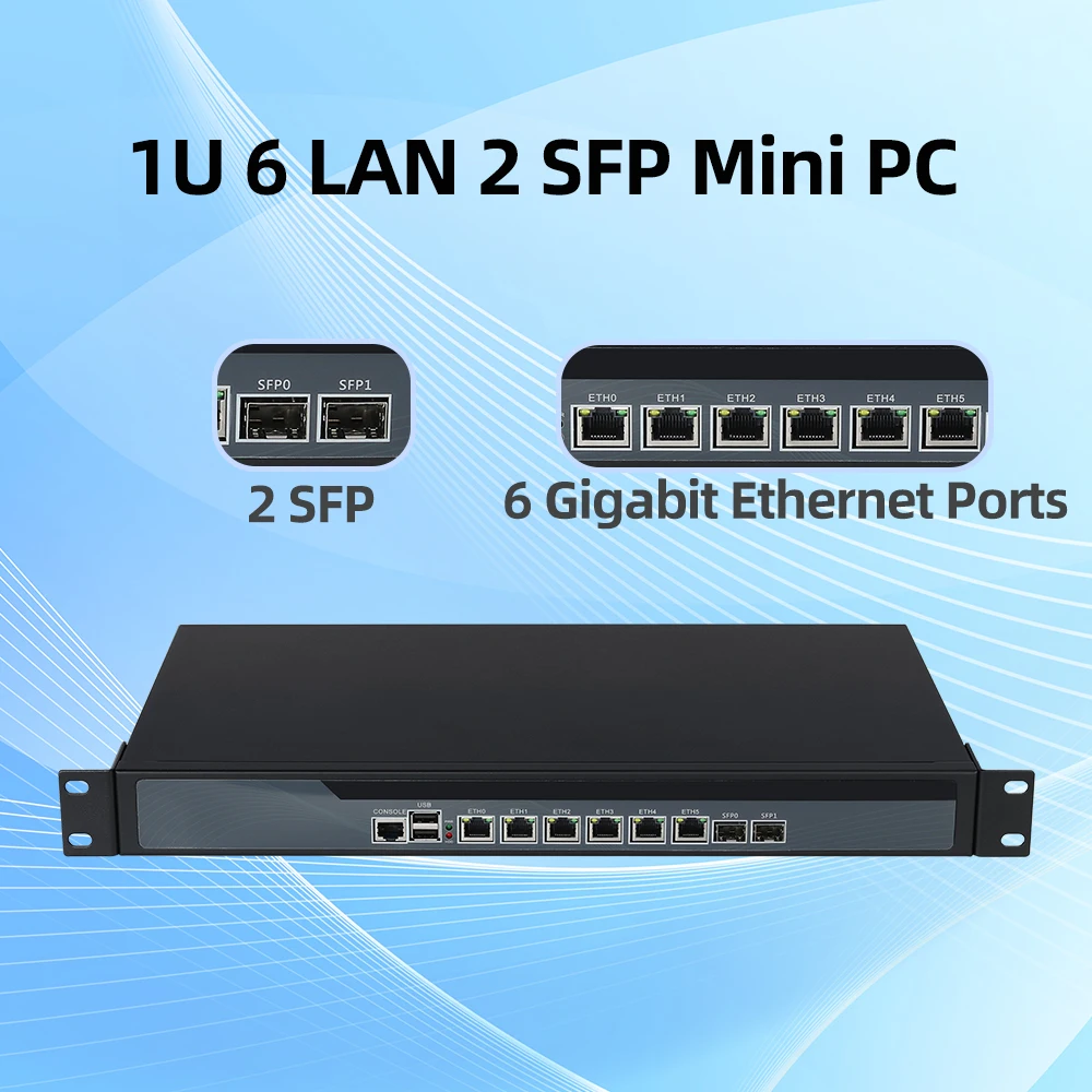 in-tel ce-leron 3865u 8GB DDR4 256GB mSATA 2 SFP Single Power 6 i211 I225 2.5GBE Lan pfSense VPN Firewall PC