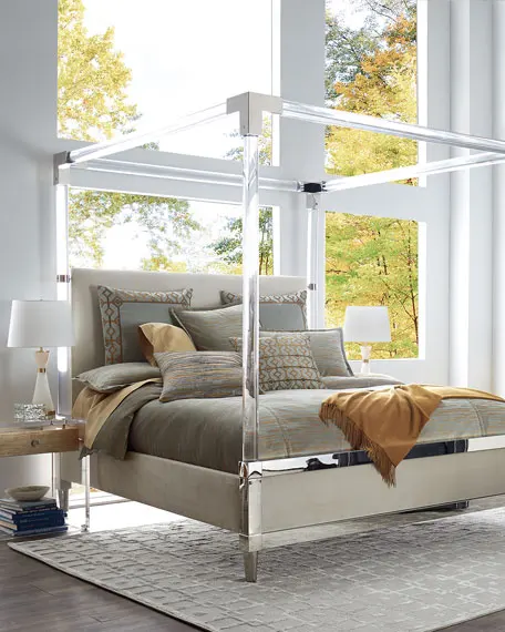 
New 2021 Factory price modern design acrylic transparent canopy bed frame Lucite Bedroom Hotel bed 