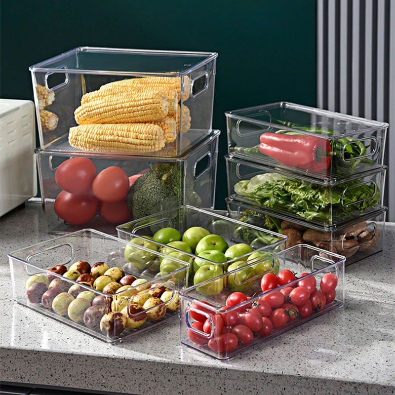Clear Deep Pantry Organizer Bins Household Plastic Food Storage Basket
