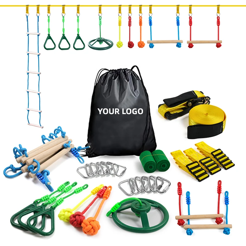 Ninja Warrior Line Obstacle Course for Kids Backyard Recreation Play set Training Slackline Support logo and style customization