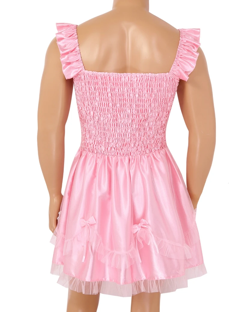 
Hot Sale Men Adults Satin Sleeveless Sleepwear Dress Ruffle Tulle Tutu Skirt Cross Dresser Clothing Sissy Maid Dress 