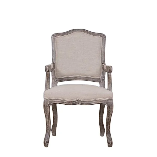 Wholesale Nordic Design Comfortable Furniture White Fabric Linen Wooden Chair Solid Armchair For Church