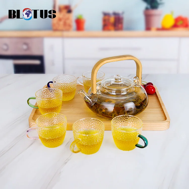 High Borosilicate Custom Glass Tea Set Including Glass Teapot With Bamboo Handle And Glass Cup