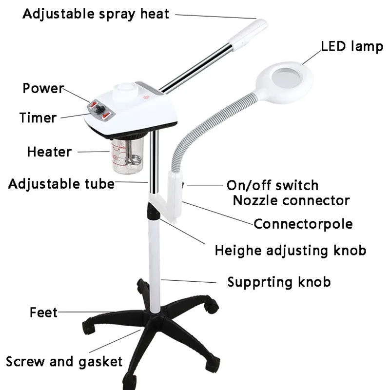 2 in 1 beauty machine face ozone facial steamer professional spa machine with magnifying lamp