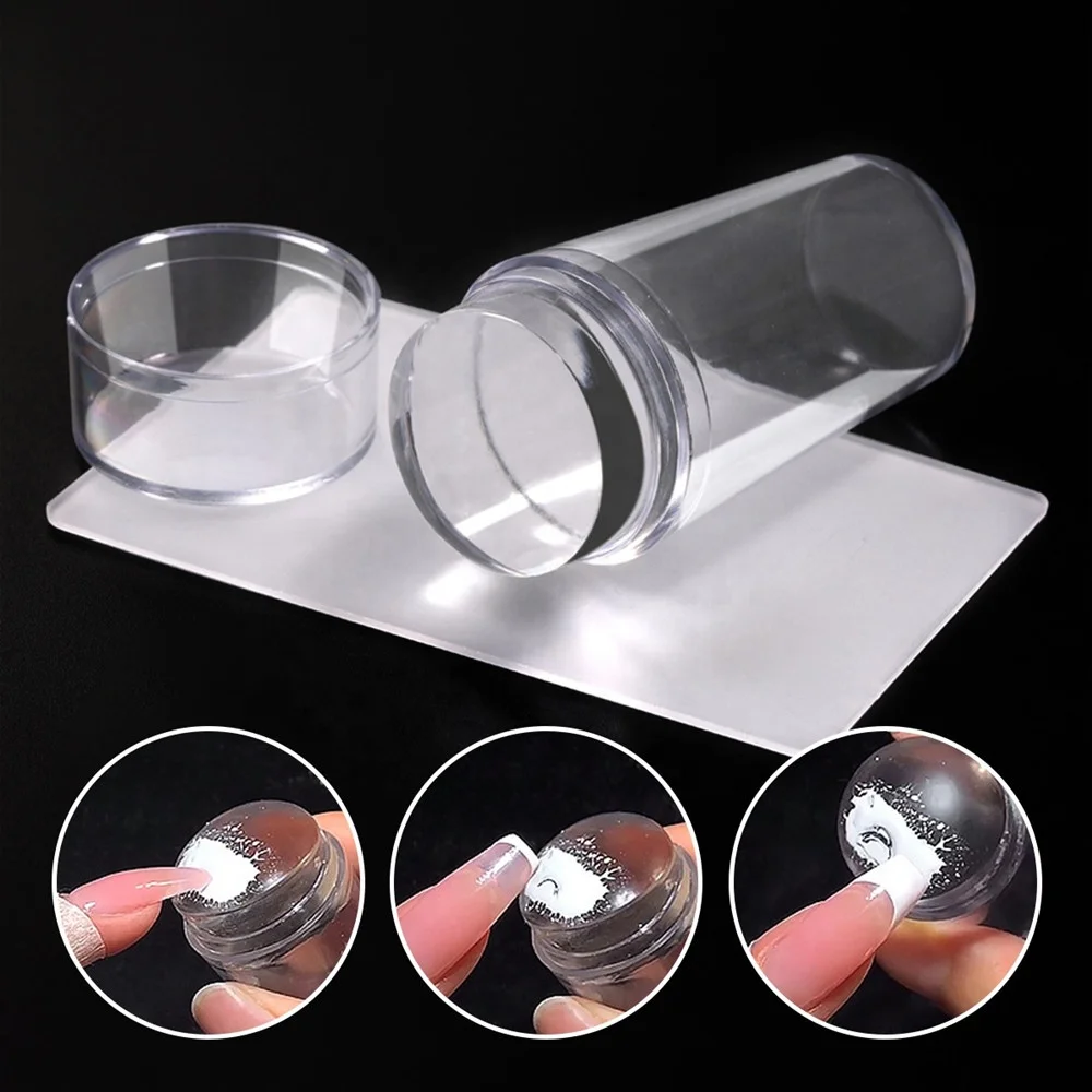 Clear Gel Nail Art Stamping Tool Diy Pattern Transparent Silicone Jelly French Nails Art Stamper Head Polish Plate Scraper Set