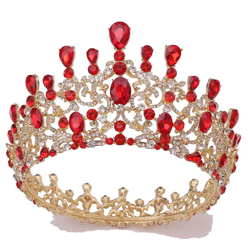 New Fashion Diamond Full Round Queen Head Pieces Luxury Royal Court Crystal Bridal Hair Crown Jewelry Rose Gold Hair Accessories