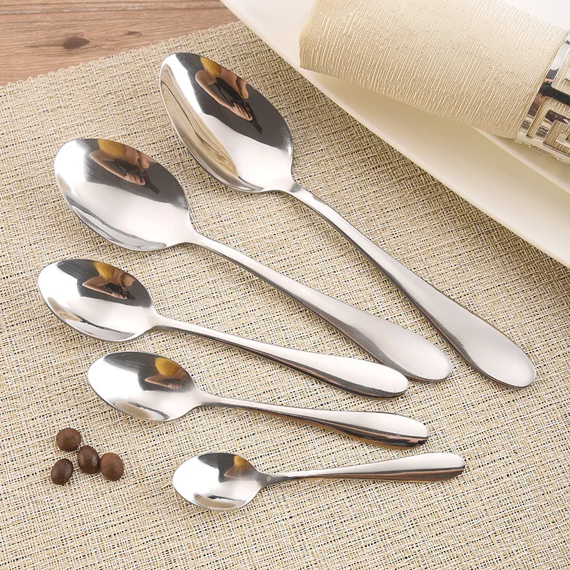 Low price 1012 Stainless Steel Dinner Spoons Eating Rice Soup Salad Dinner Spoon Tea Coffee Mixing Dessert Spoon
