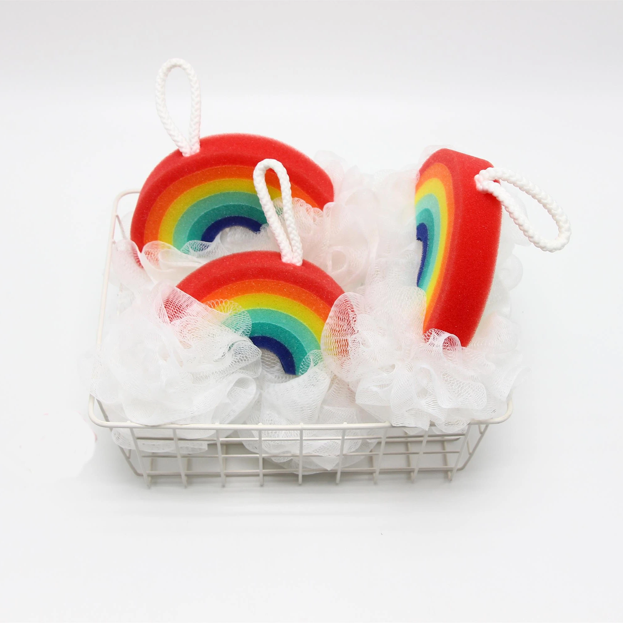 Perfect Quality colorful rainbow bath sponge mesh bath brush for kids bath ball wholesaler
