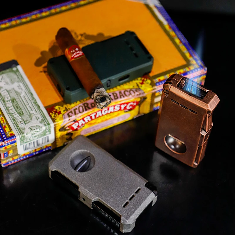 Luxury Refillable Butane Torch Cigar Lighter with Cigar V Cutter