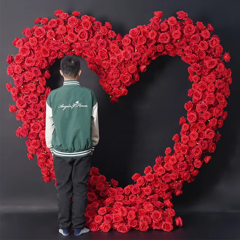 Red White Rose Foam Base Arrangement Floral Event Flower Stand Wedding Backdrop Heart Shape Arch Frame Decor For Reception A8745