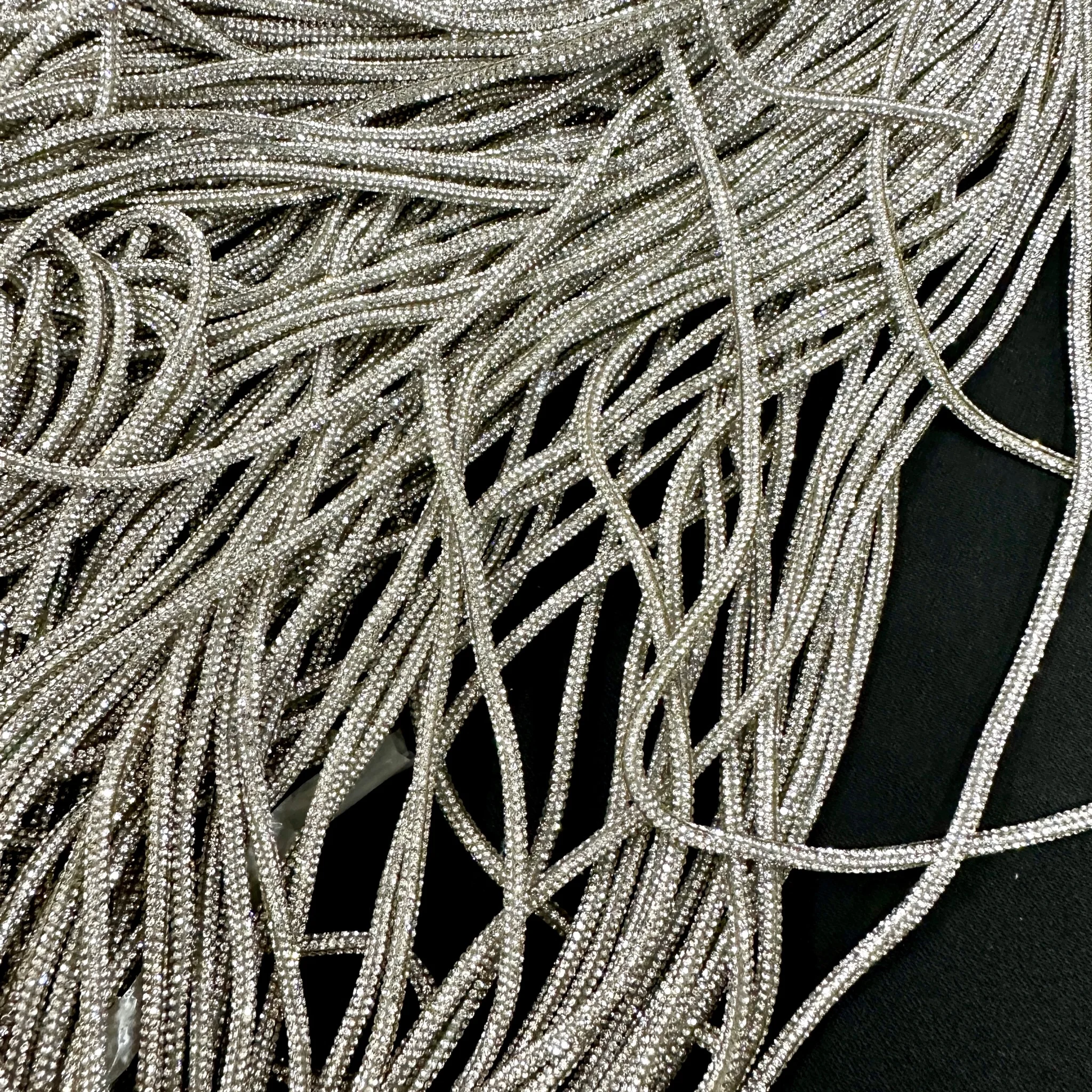 High Quality Rhinestone Cotton Trimming Rhinestone Cord Rhinestone Strip For Clothing Accessories