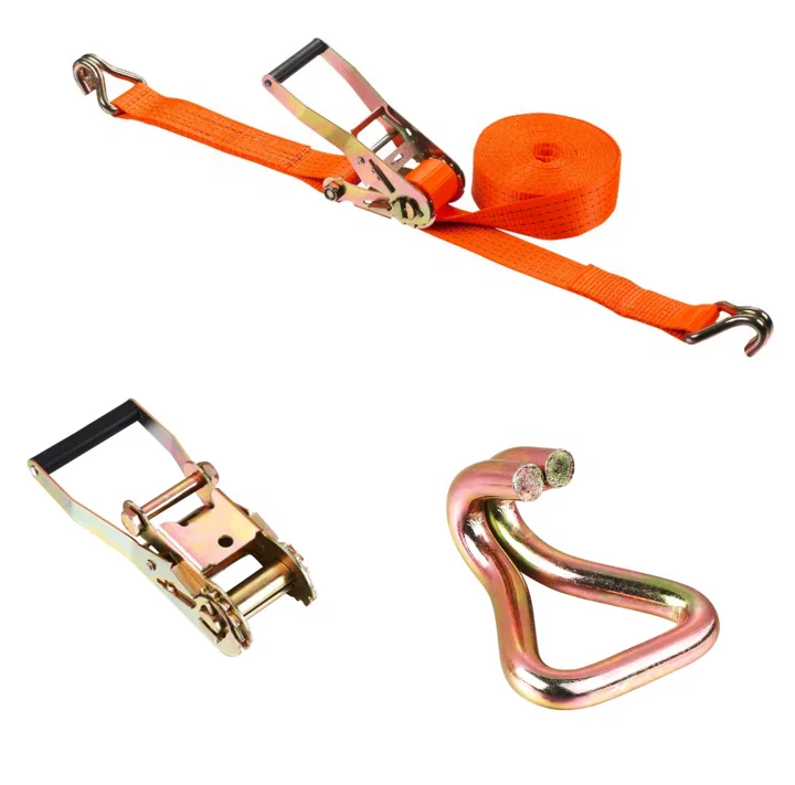 TOYO-INTL DL type high strength polyester ratchet tie down strap with double J hook cargo lashing belt with aluminum handle