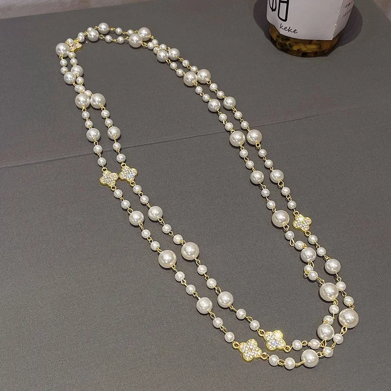 Wholesale White Pearl Cross  Freshwater Fresh Water Snake Chain Long Gold Sweater Chain Pearl Pendant Necklace
