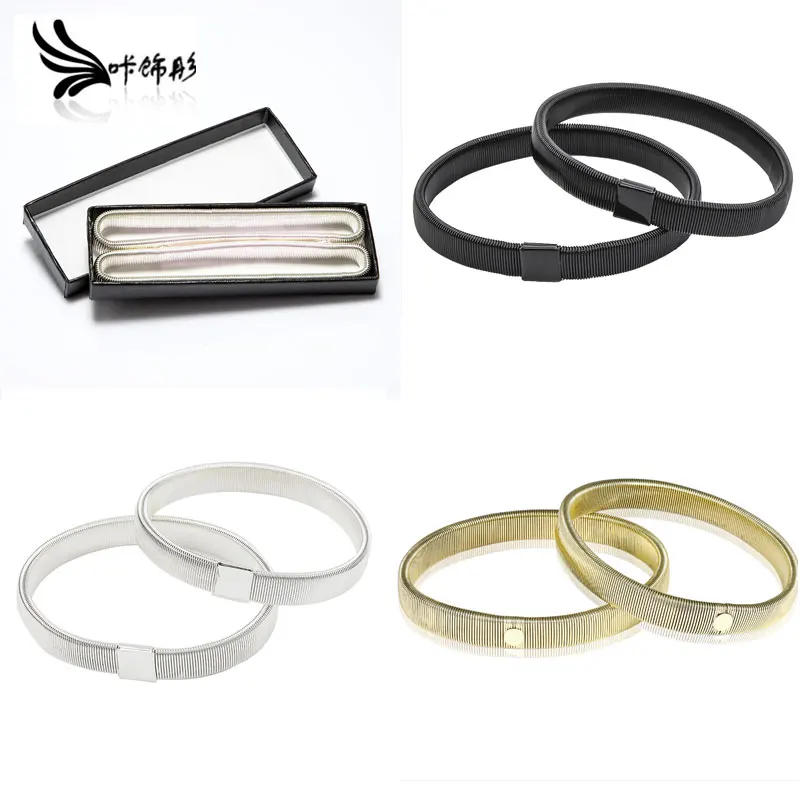 2pcs/pack Arm Shirt Sleeve Holder Metal Anti-slip Elastic Bracelets Stretch Armband Round Spring Sleeve Men