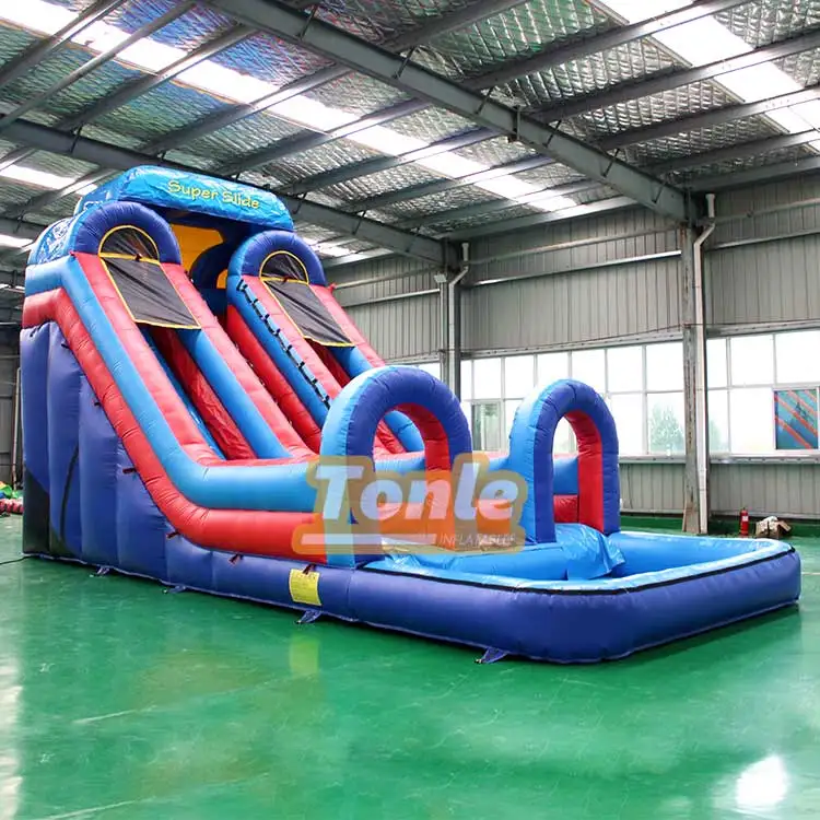 20ft double lane water slide inflatable slide with pool for sale