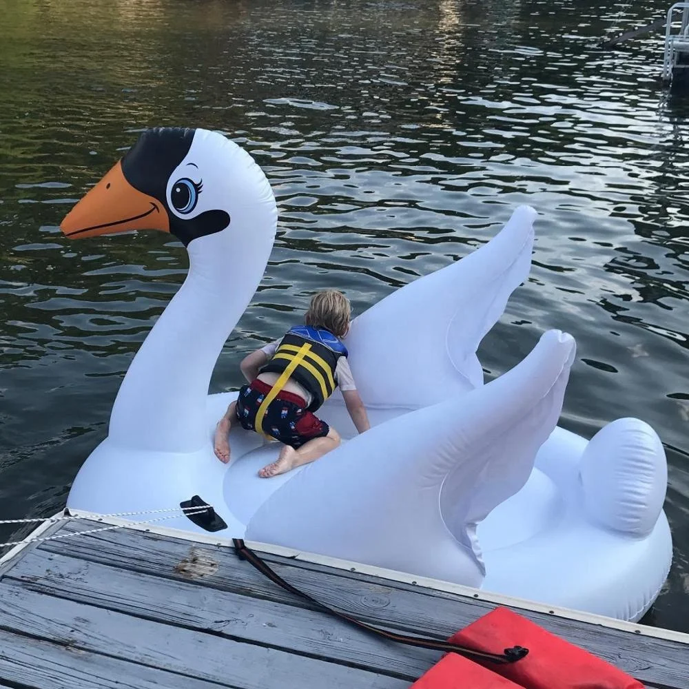 INTEX 56287 Mega Swan Island Custom Size Inflatable Ride-On Giant Pool Float Lounge Kids Cartoon Inflatable Swan for All Ages