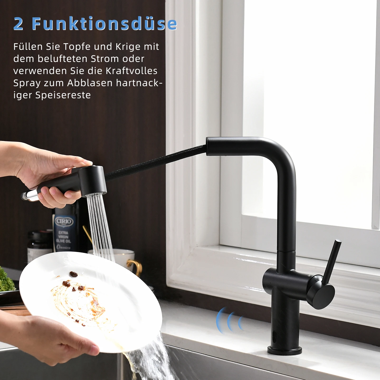 Factory Directly Sale Smart Touch Sensor Matte Black Kitchen Faucet Pull Out Automatic Kitchen Tap Brass Ceramic CLASSIC Modern