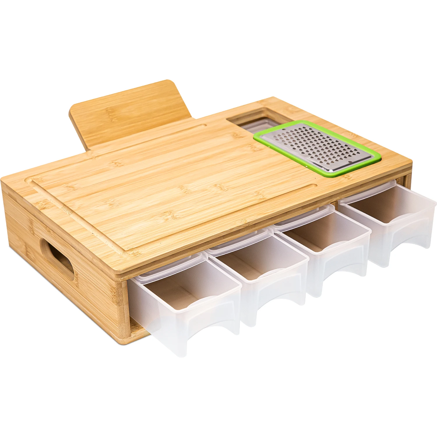 Новое поступление Бамбуковая разделочная доска с 4 выдвижными подносами и подставкой для телефона Набор кухни съемная верхняя станция готовки еды