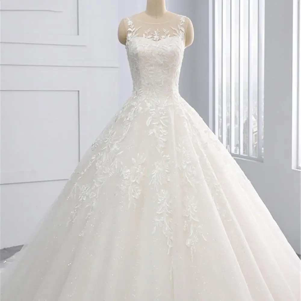 
ELWD0000025 Hot Selling Sheer White Sleeveless Wedding Dress Bridal Gown 