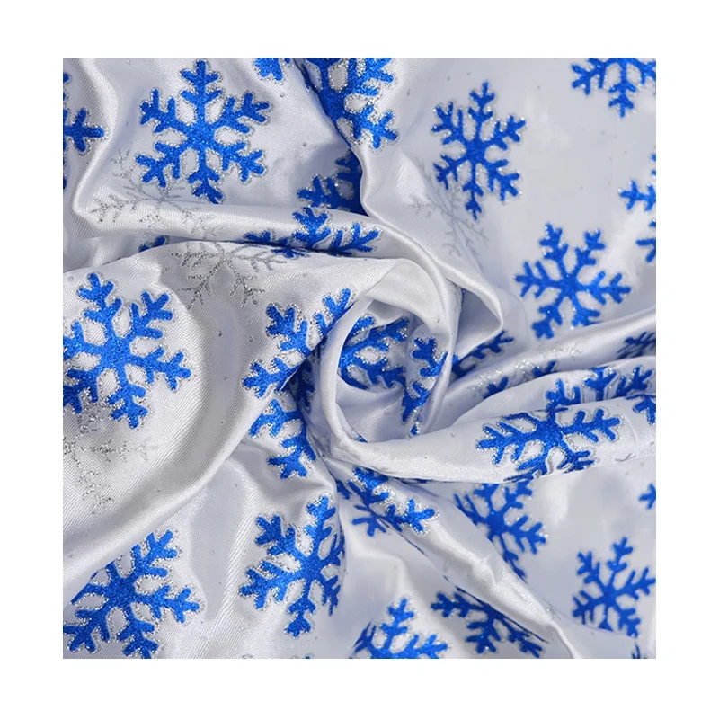
Duchess White Satin Fabric Wholesale Snowflake Satin Printed Fabric for Santa Claus Costumes 
