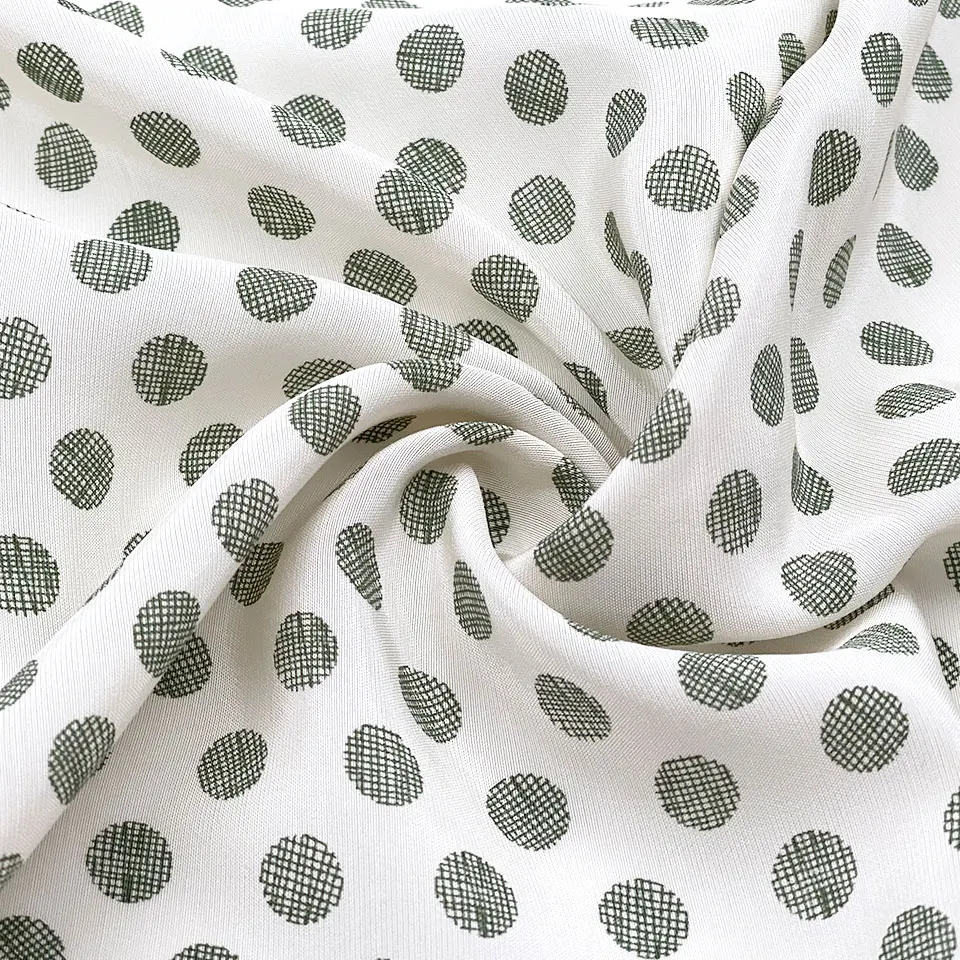Wholesale lovely green pink line polka dots kids acetate spun rayon viscose printed fabric