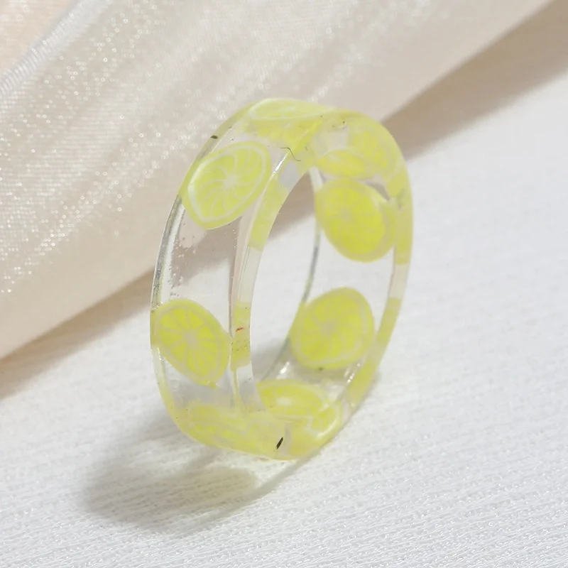 Amazon Hot Sale Korean Style Cheap Price Simple Rings Fashion Summer Cute Girl Acrylic Resin Fruit Ring