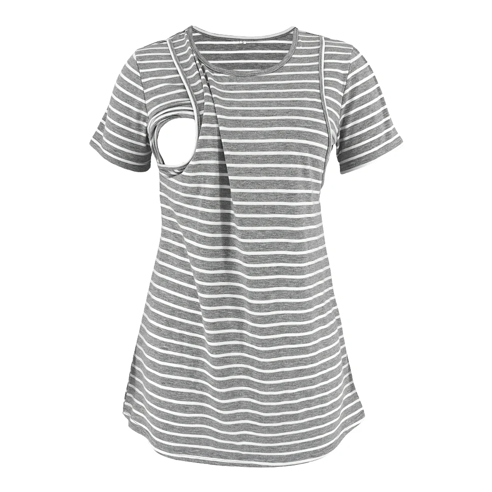 Одежда для беременных женщин полосатая двухслойная дизайнерская повседневная одежда для беременных оптовая продажа Высококачественная женская рубашка для грудного вскармливания