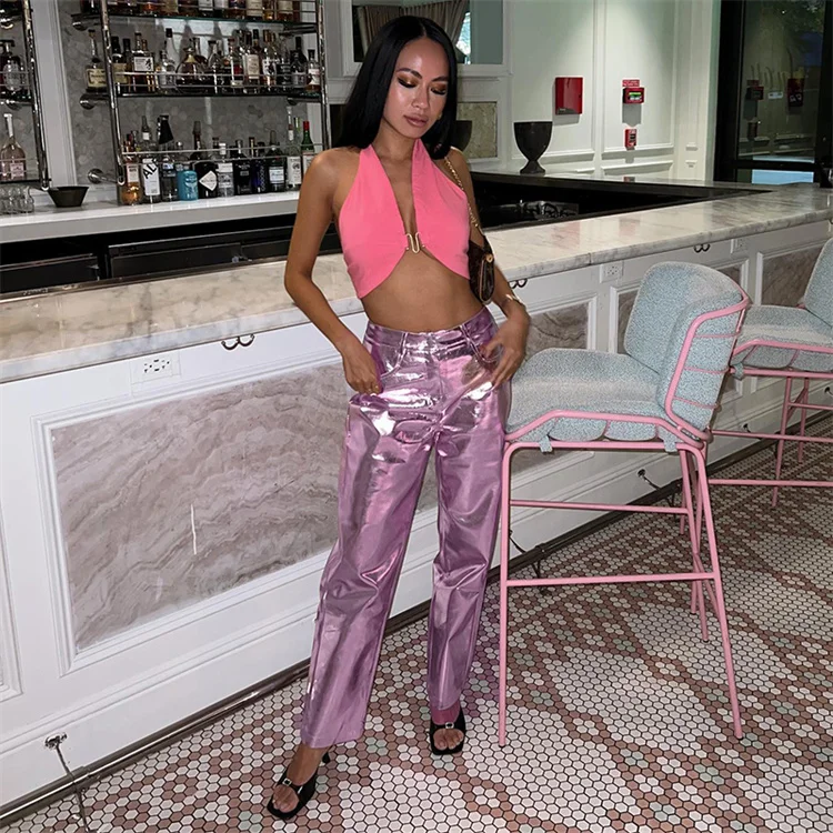 Hot Selling Ladies Y2K Clothing Trousers PU Leather Streetwear Techwear Winter Clothes Long Pants For Women
