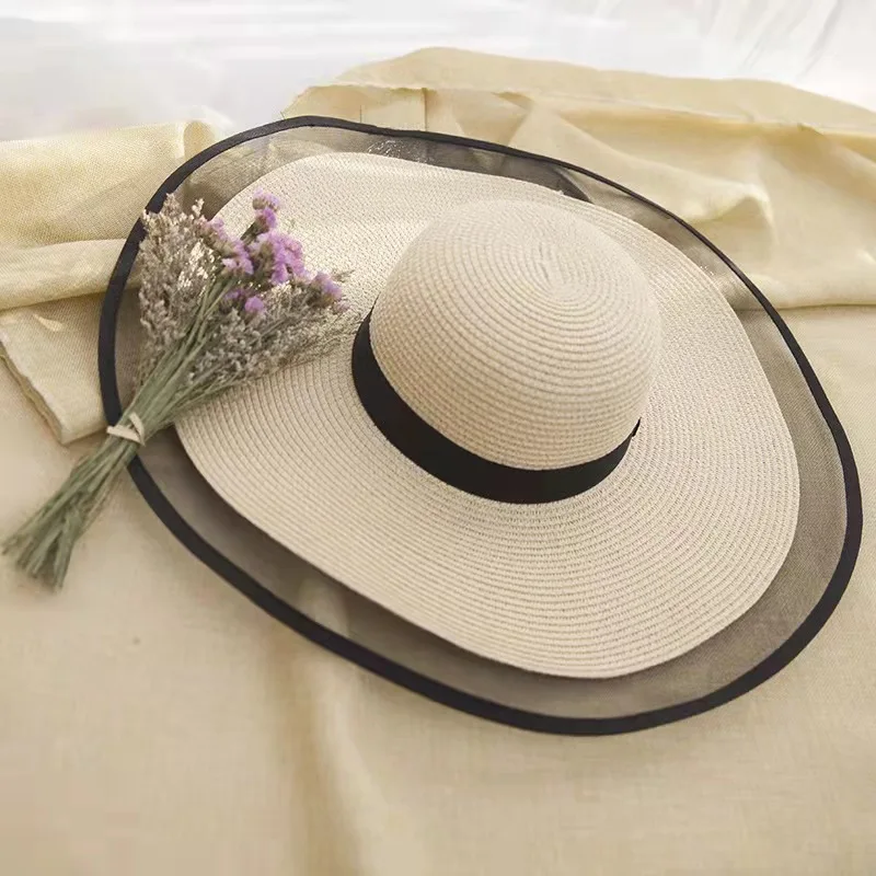 New Fashion Summer Sombrero Female Sun Hat Custom Bowknot Ribbon Foldable Wide Brim Beach Floppy Straw Hats For Women