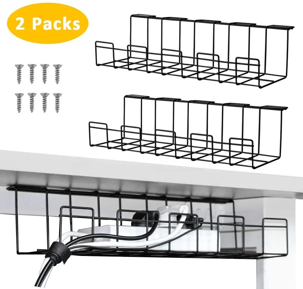 2 Packs Cable Management Tray Metal Wire Cable Tray for Desks Offices and Kitchens hot sale