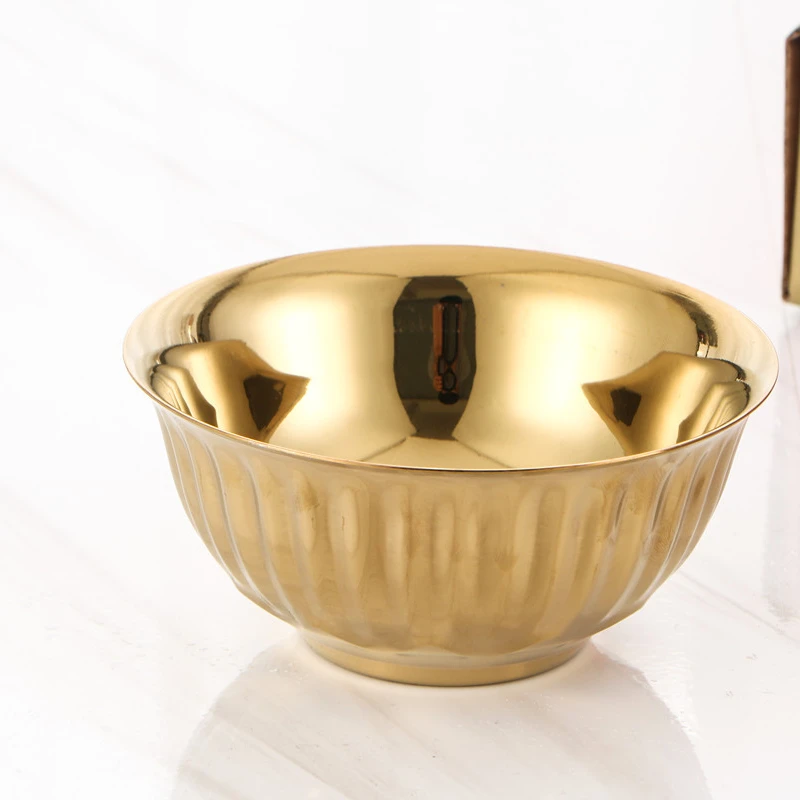 Ready to ship golden stainless steel  bowls set with chopsticks