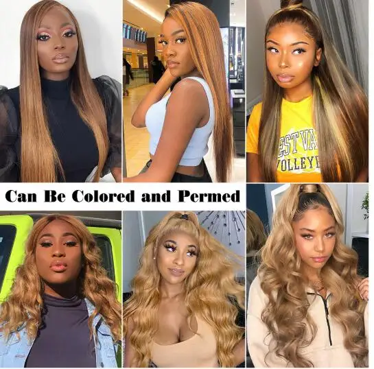 Highlight Straight Lace Front Wig P4/27 Honey Blonde Brown Pre Plucked Brazilian Remy Lace Frontal Human Hair Wigs For Women