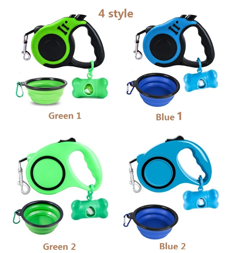 
3 piece Wholesale Retractable Hands Free Plastic Nylon Training Walking outdoor poop bags bowl Pet Dog Leash with Water Bottle 