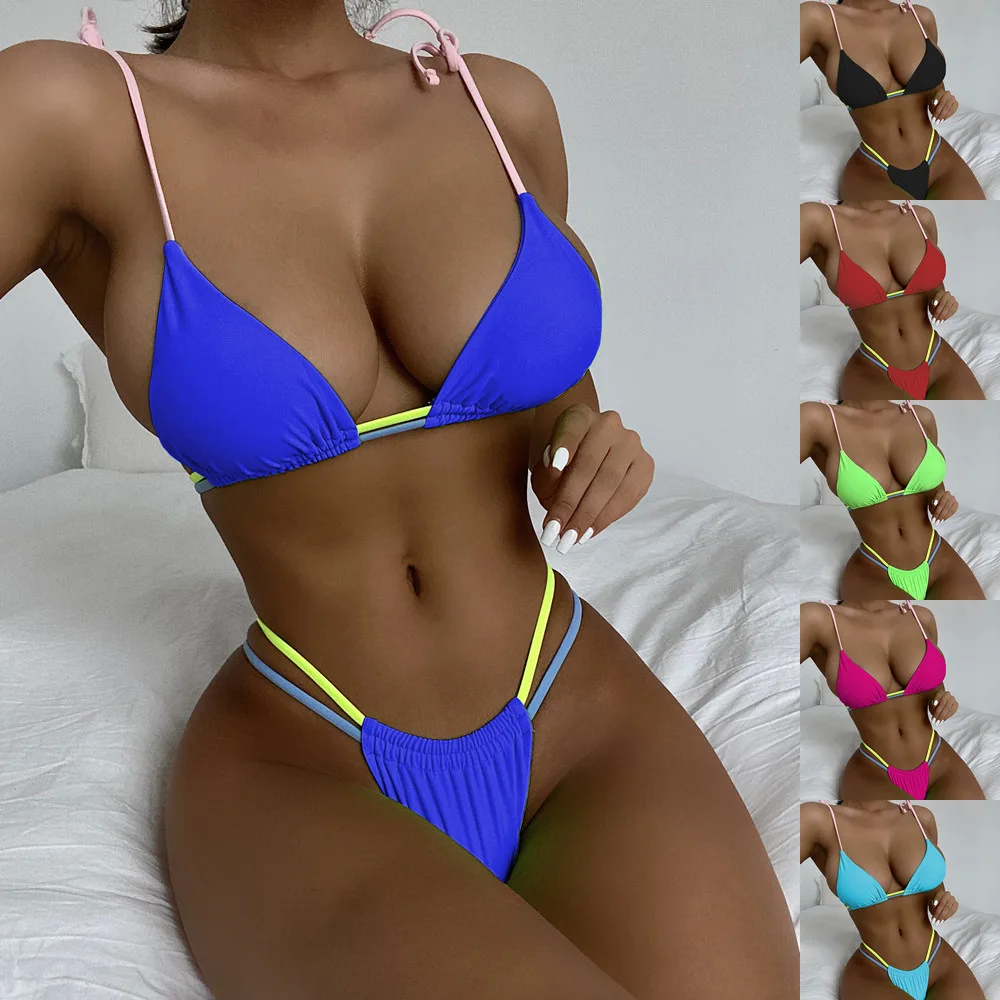Bikini Solid Color Swimsuit Sexy Babes Bikini Triangle Beachwear Ladies Lace Up Sexy Swimwear
