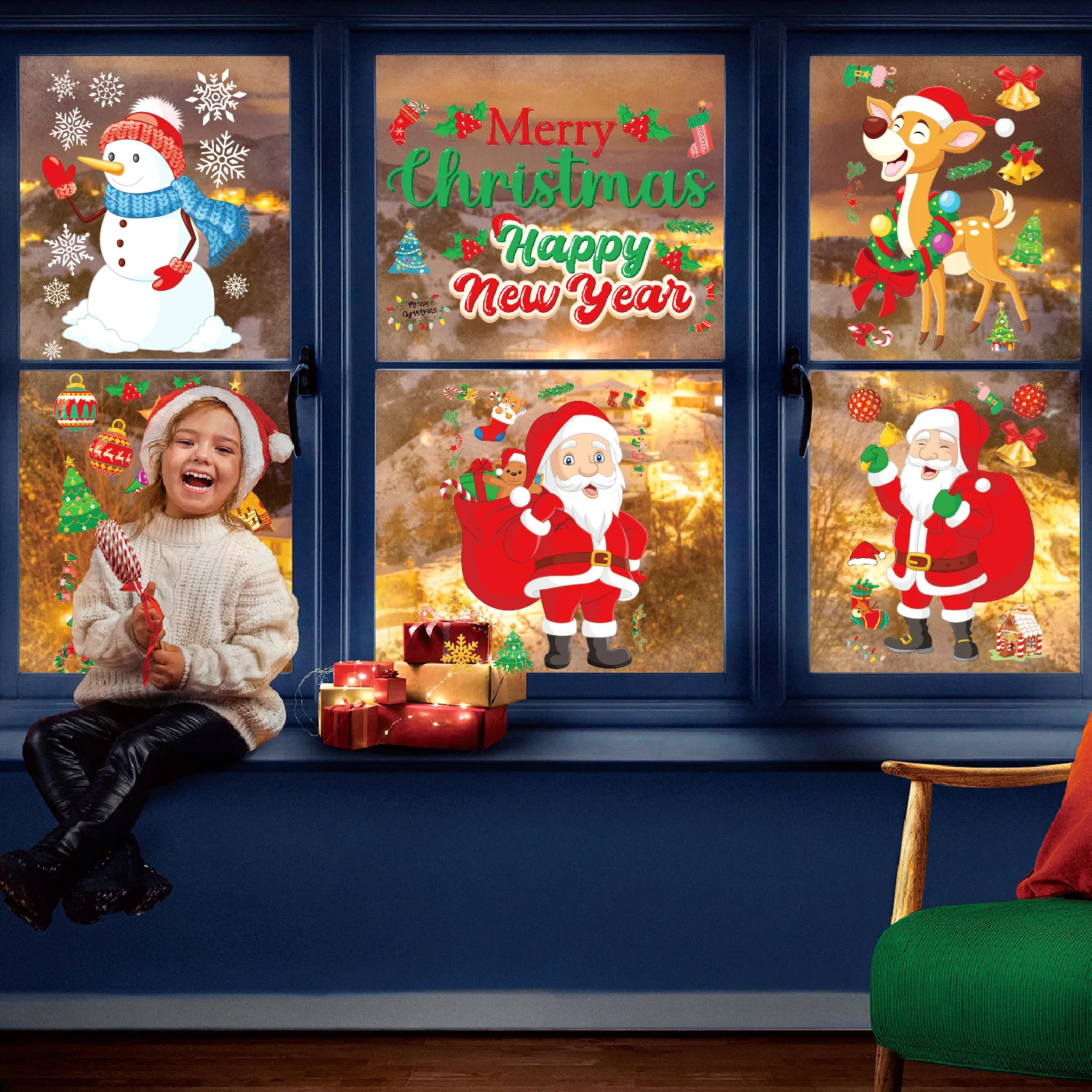 Christmas Window Stickers Wall Stickers Self-Adhesive Shopping Window Decoration Family Christmas Decoration Stickers